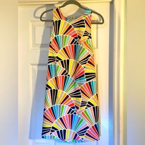 Trina Turk Cotton Stretch Shift In Rainbow Fan Print Sz 6 W/ Pockets!
